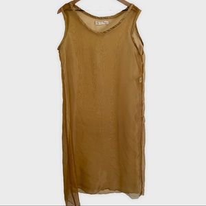Diane Ness Gold Sheer Flowy Oversized Sleeveless Silk Dress One Size